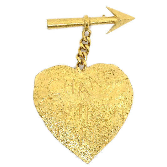 CHANEL 1993 Arrow Heart Brooch Pin Gold