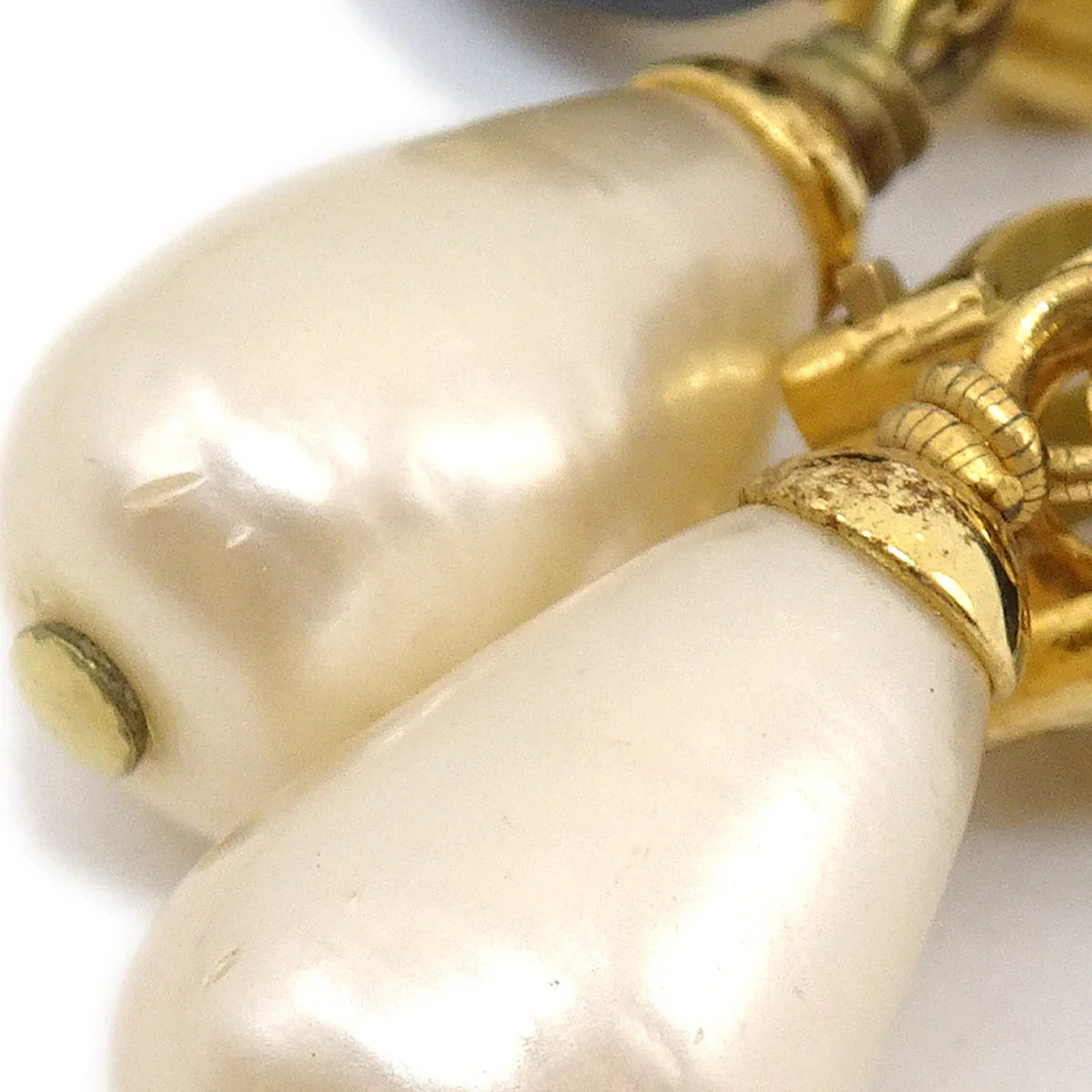 Chanel 1995 CC Black & Faux Teardrop Pearl Dangle Earrings