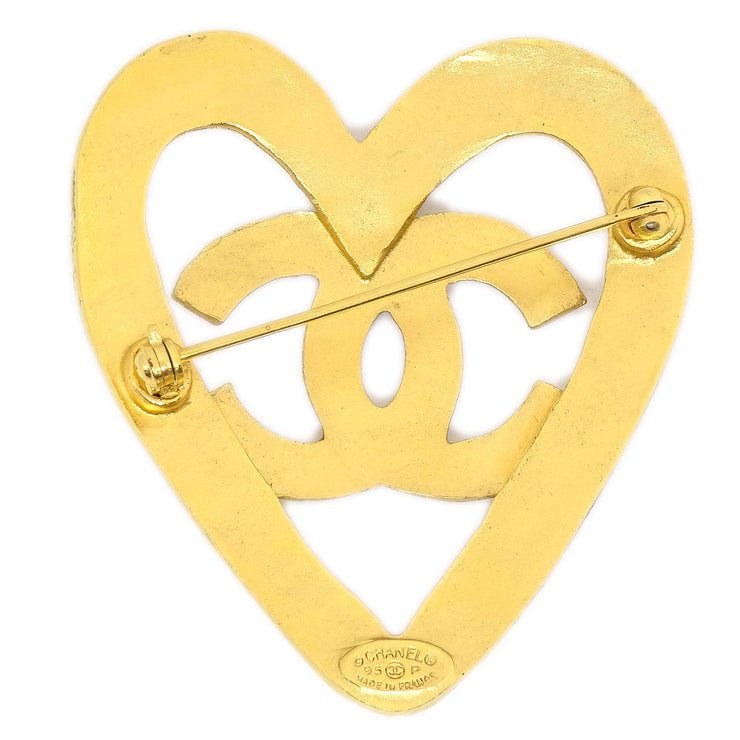 CHANEL 1995 Heart Brooch Pin Gold