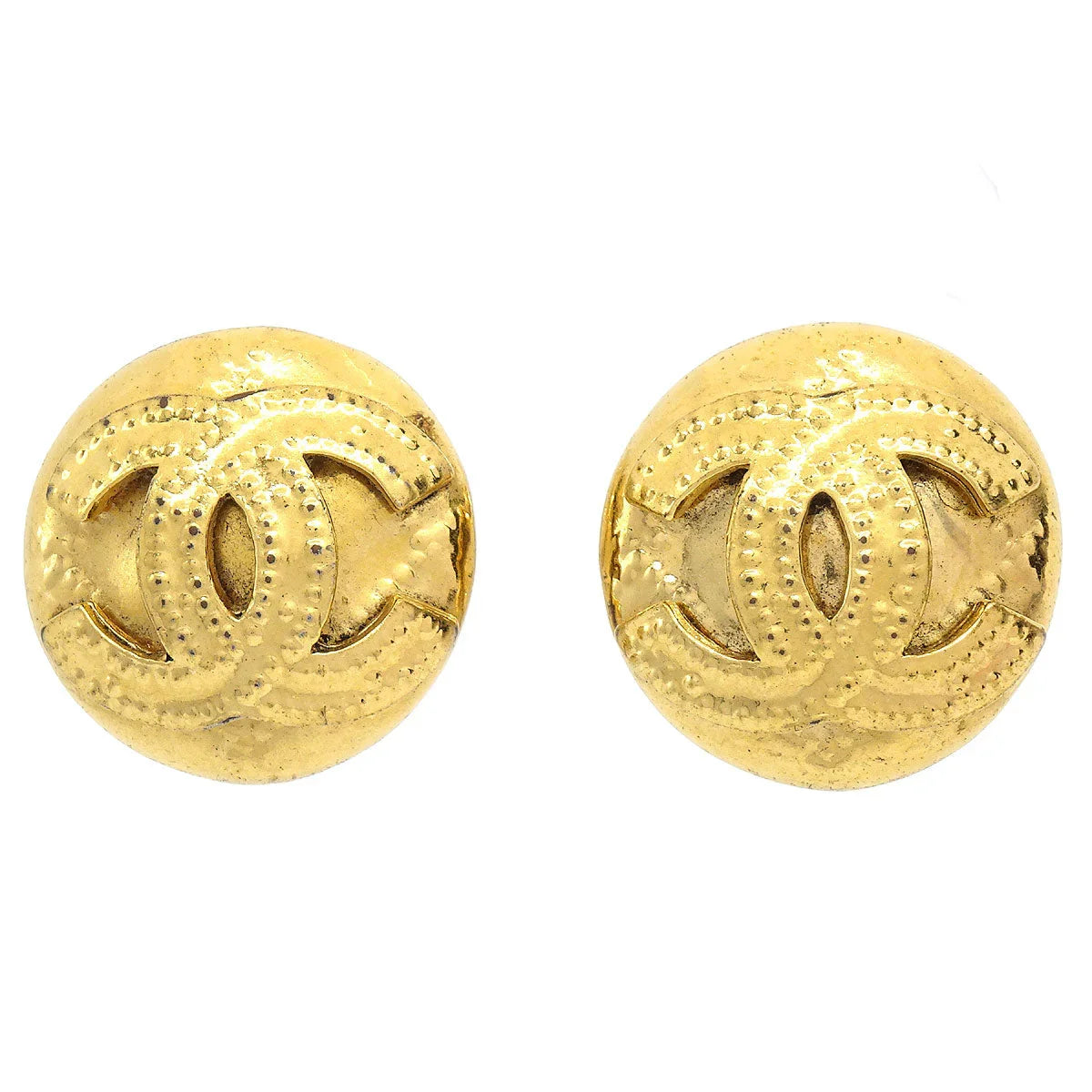 Chanel 1994 Gold Quilted 'CC' Round Earrings Small