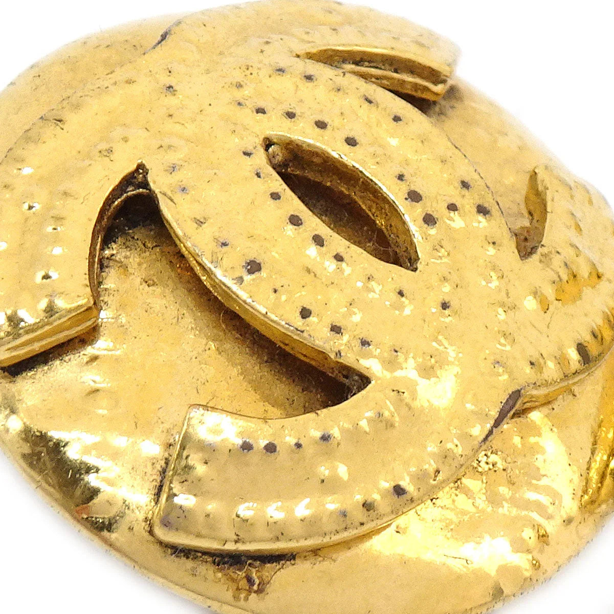 Chanel 1994 Gold Quilted 'CC' Round Earrings Small