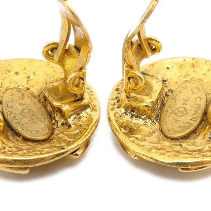 Chanel 1994 Gold Quilted 'CC' Round Earrings Small