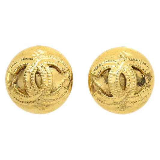 Chanel 1994 Quilted Button Earrings Gold Small
