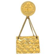 CHANEL 1993 Quilted Bag Brooch Pin Gold 28