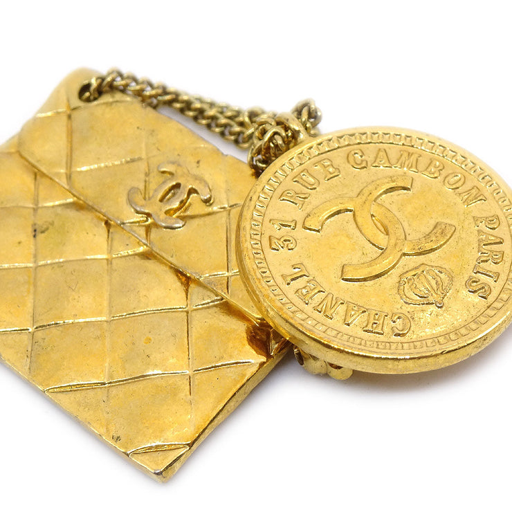 CHANEL 1993 Quilted Bag Brooch Pin Gold 28