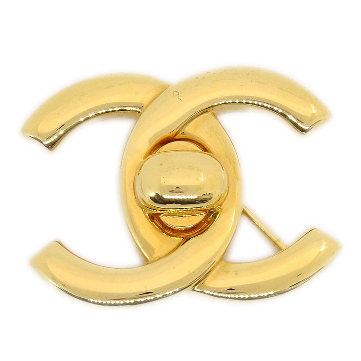 CHANEL 1996 CC Turnlock Brooch Pin Gold Small