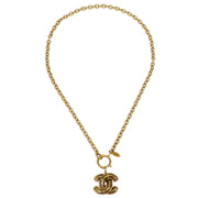 CHANEL 1986-1994 Quilted CC Gold Chain Pendant Necklace 3857