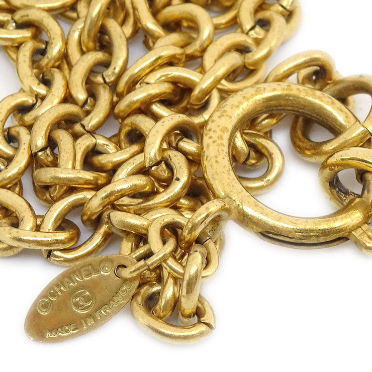 CHANEL 1986-1994 Quilted CC Gold Chain Pendant Necklace 3857