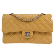 CHANEL 2000-2001 Classic Double Flap Medium SHW Beige Caviar