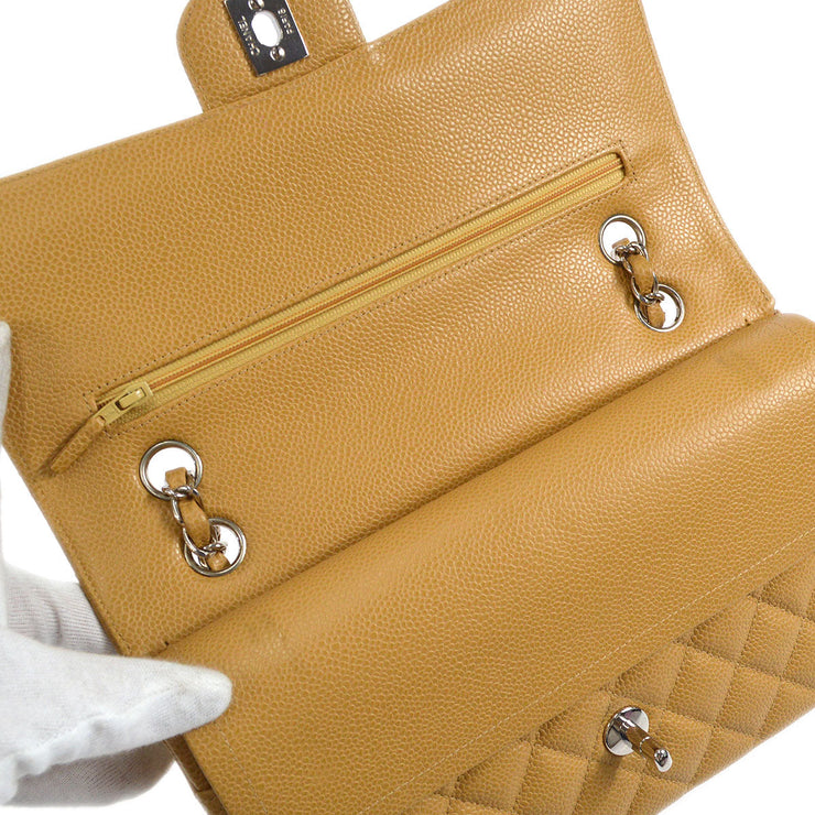 CHANEL 2000-2001 Classic Double Flap Medium SHW Beige Caviar