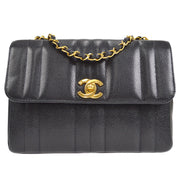 CHANEL 1994-1996 Vertical Straight Flap Small Black Caviar