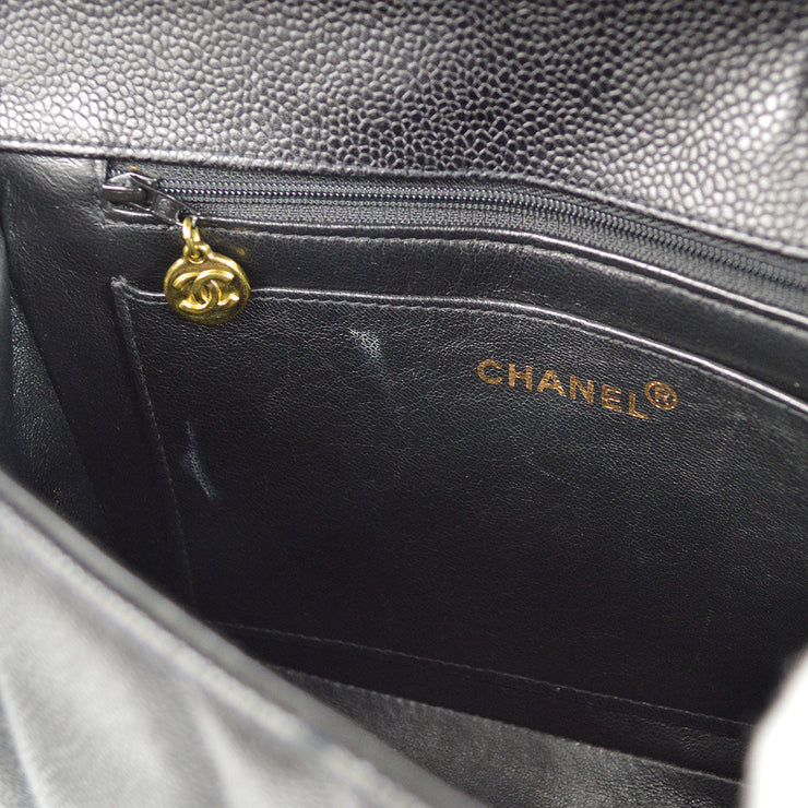 Chanel Vintage Black Caviar Mademoiselle Vertical Kelly Flap Bag
