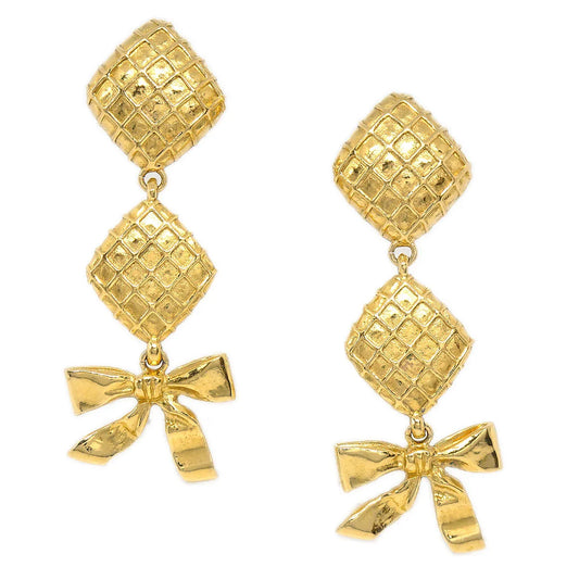 Chanel 1980s Dangle Bow Earrings Clip-On Gold