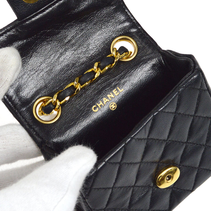 CHANEL Classic Flap Micro Bum Belt Bag Purse Gold Chain Black Lambskin 25543