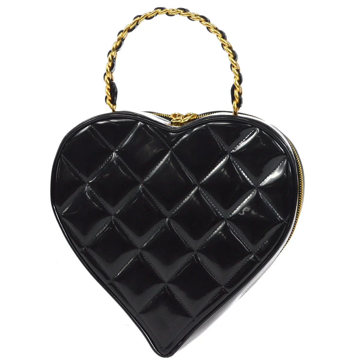 Chanel Heart Cosmetic Vanity Handbag Black Patent