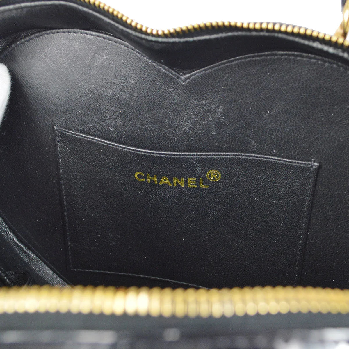 Chanel Heart Cosmetic Vanity Handbag Black Patent