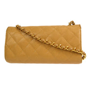 CHANEL 1994-1996 Straight Flap Small Beige Caviar
