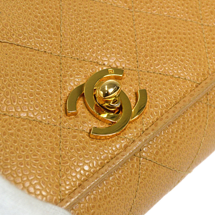 CHANEL 1994-1996 Straight Flap Small Beige Caviar