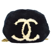 CHANEL 2001 CC Logo Muff Black Fur Satchel