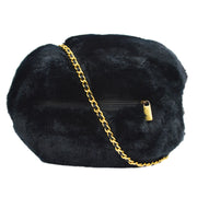 CHANEL 2001 CC Logo Muff Black Fur Satchel