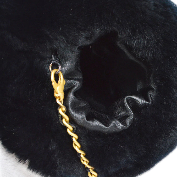 CHANEL 2001 CC Logo Muff Black Fur Satchel