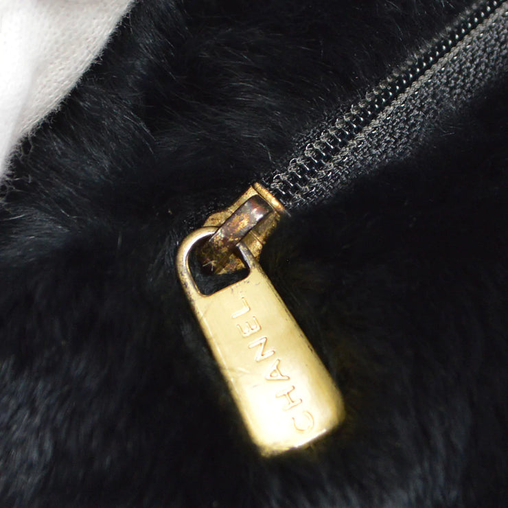 CHANEL 2001 CC Logo Muff Black Fur Satchel