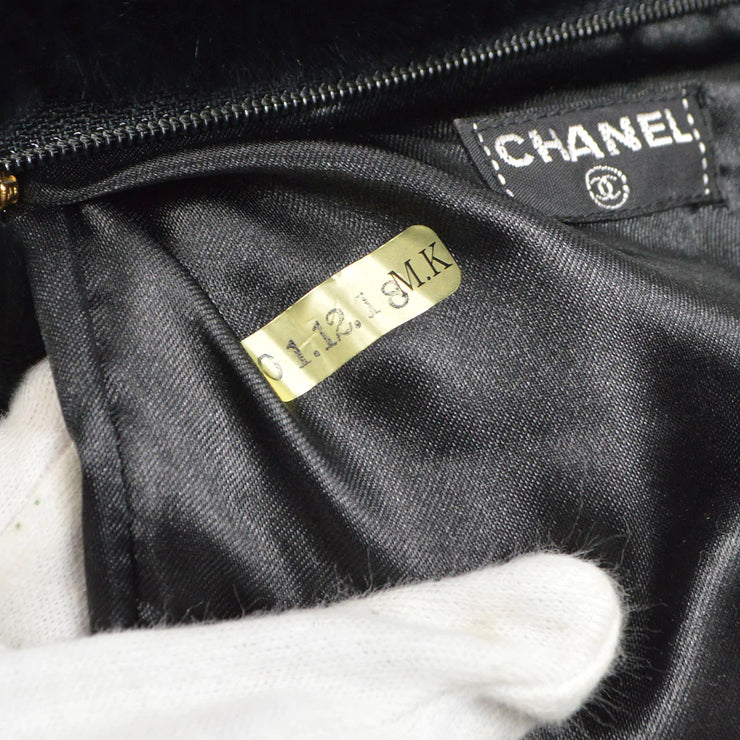 CHANEL 2001 CC Logo Muff Black Fur Satchel