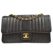 Chanel 1991-1994 Black Lambskin Medium Vertical Stitch Classic Single Flap Bag