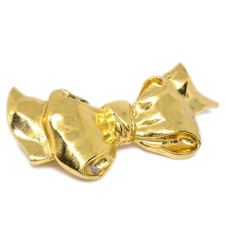 CHANEL 1980s Bow Brooch Pin Gold