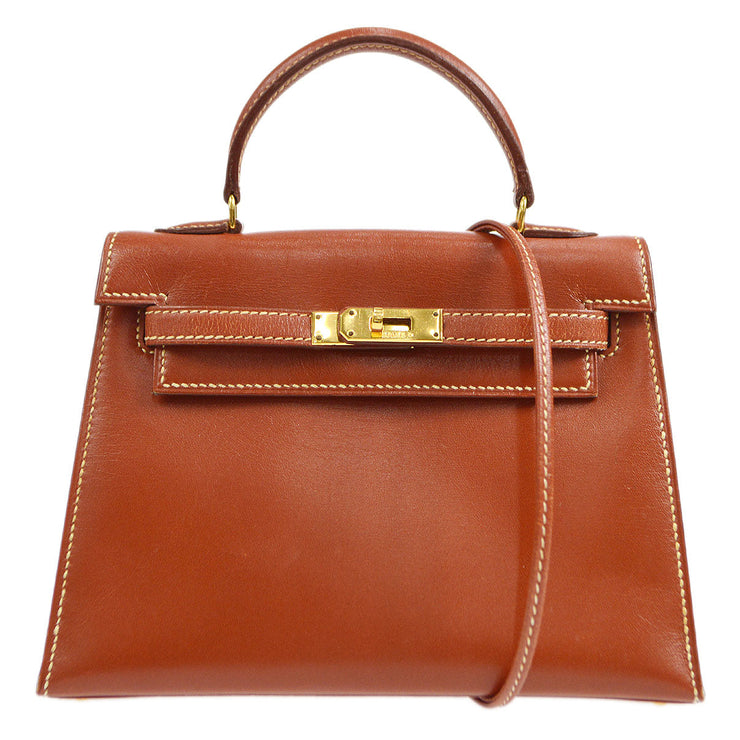 Hermes 20cm Rouge Vif Calf Box Leather Mini Kelly Bag with Gold