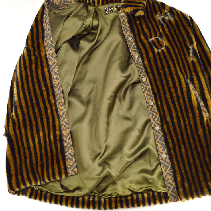 FENDI Pequin stripe faux-fur coat #40