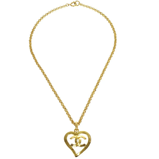 Chanel 1995 Gold CC Heart Cutout Pendant Necklace