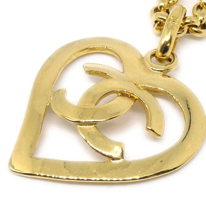 Chanel 1995 Gold CC Heart Cutout Pendant Necklace