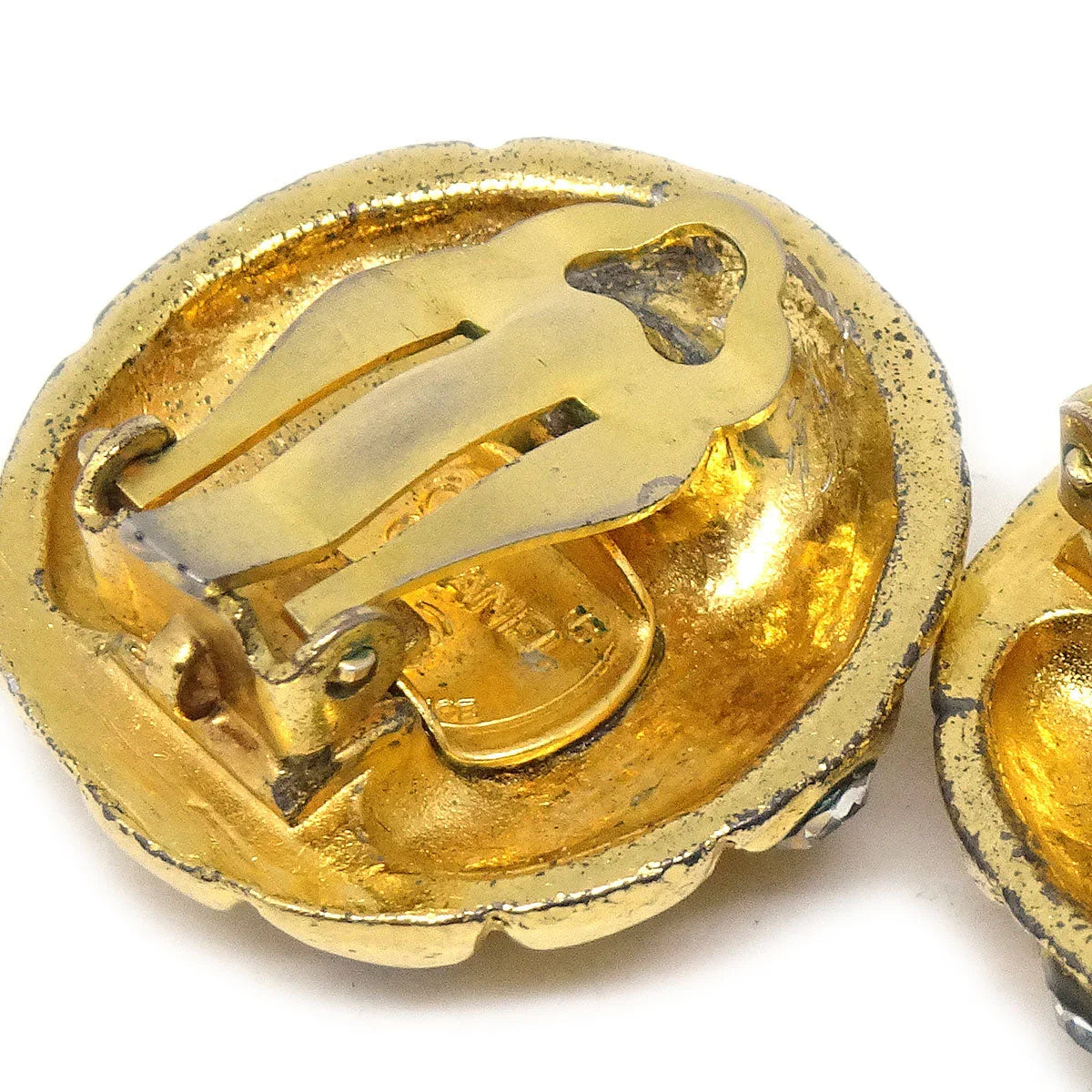 CHANEL 1980s Crystal & Gold Quilted Earrings Clip-On