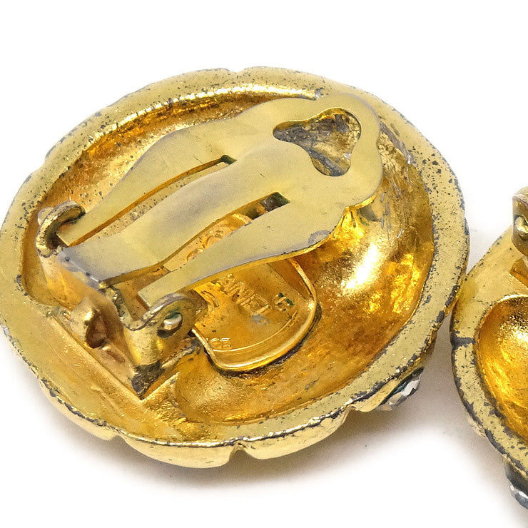 Chanel 1980S Crystal＆Gold Quilted Earrings Clip-on