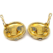 CHANEL 1980s Crystal & Gold Quilted Earrings Clip-On