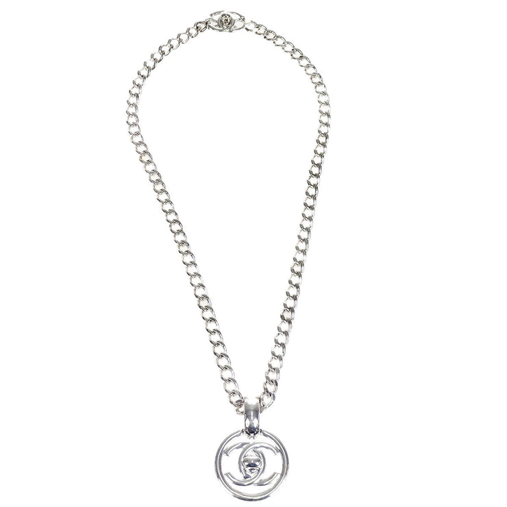 CHANEL 1997 CC Turnlock Silver Chain Pendant Necklace 97P