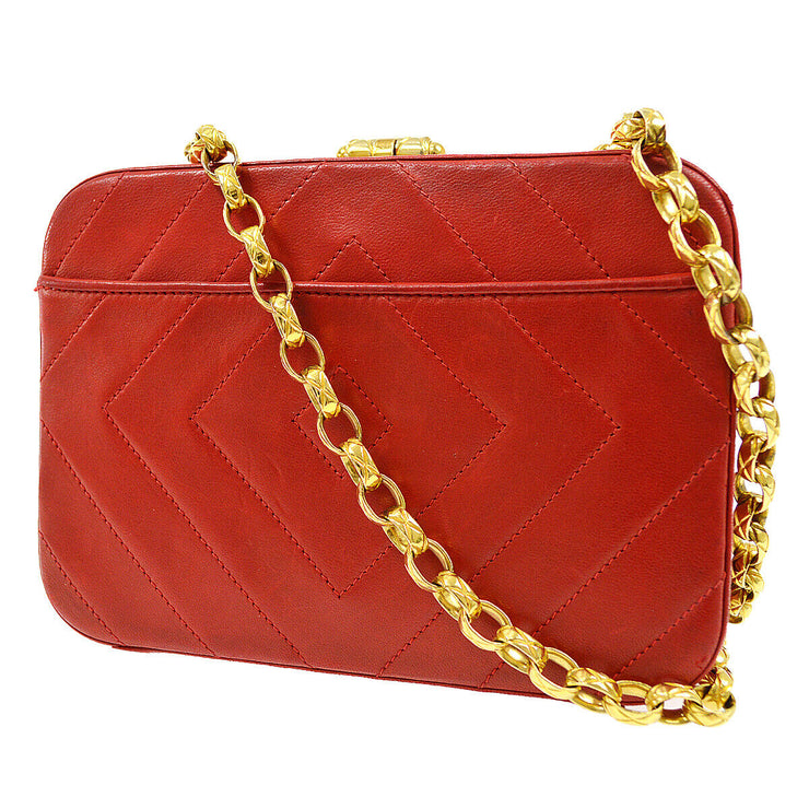 CHANEL 1996-1997 Diamond Box Vanity Shoulder Bag Red Lambskin