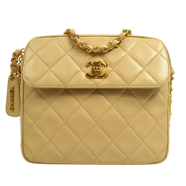 CHANEL 1994-1996 Pocket Camera Bag Mini Beige Lambskin