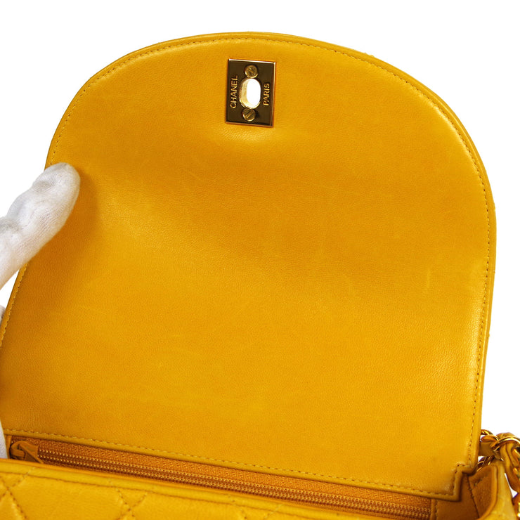 CHANEL 1996-1997 Round Flap Handbag Orange Lambskin