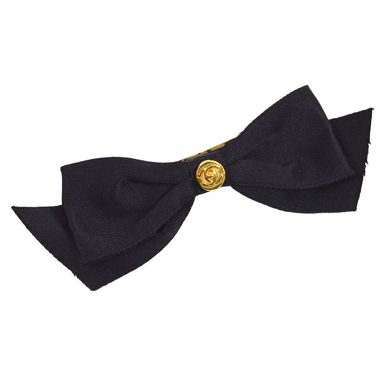 Chanel Black Satin Bow Hair Clip