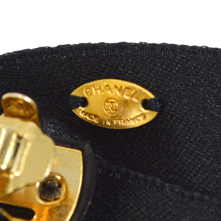 CHANEL Turnlock CC Bow Barrette Black Satin 61