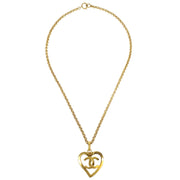 Chanel 1995 Gold CC Heart Cutout Pendant Necklace