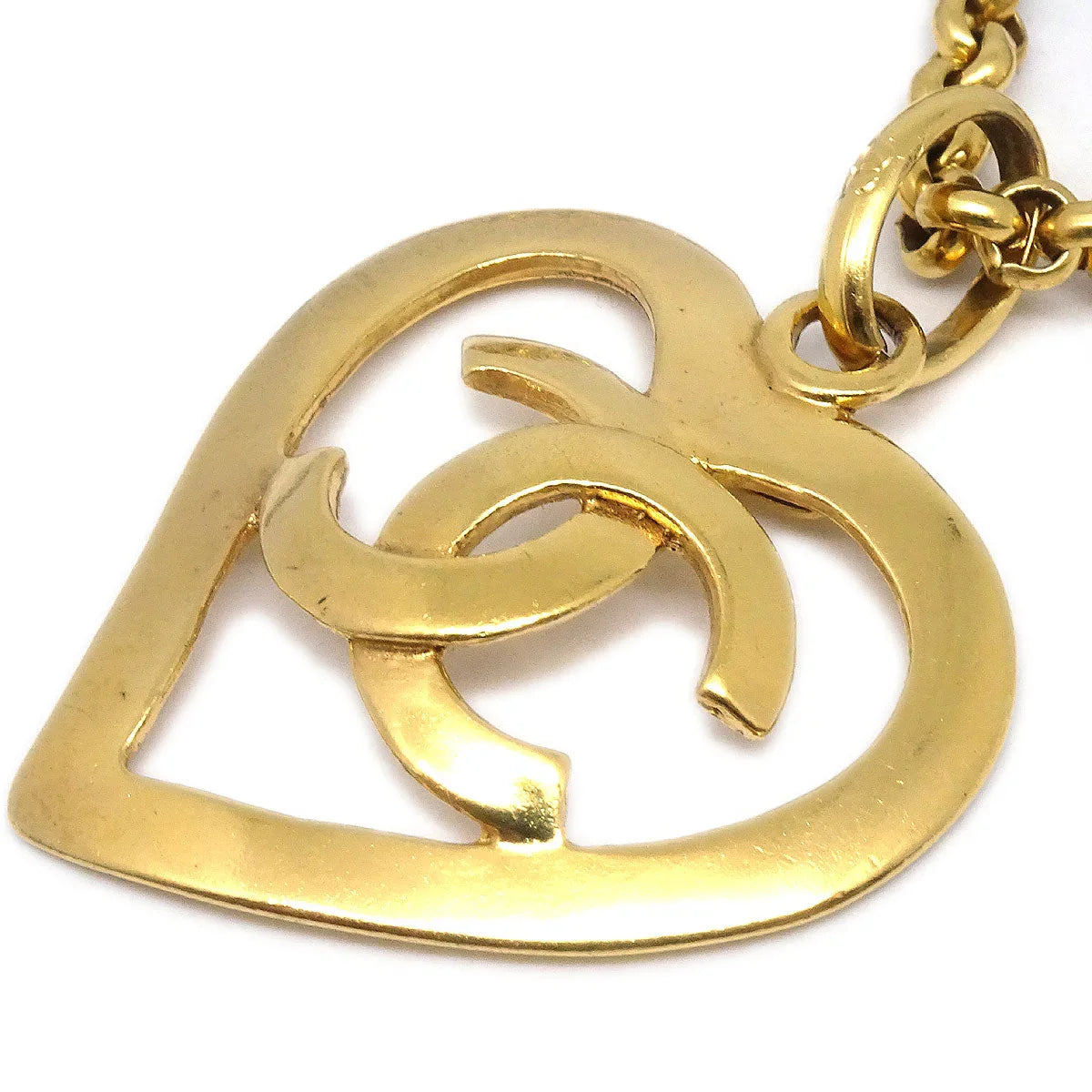 Chanel 1995 Gold CC Heart Cutout Pendant Necklace