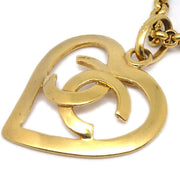 Chanel 1995 Gold CC Heart Cutout Pendant Necklace