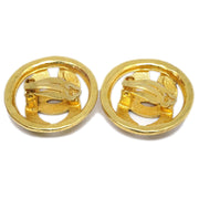 CHANEL 1994 CC Cutout Round Earrings Clip-On Gold 94P