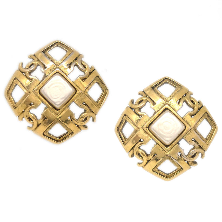 CHANEL 1993 Diamond Faux Pearl Earrings Clip-On Gold 23 – AMORE