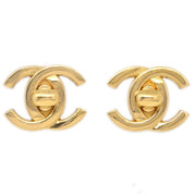 CHANEL 1996 CC Turnlock Earrings Clip-On Gold Large 96A