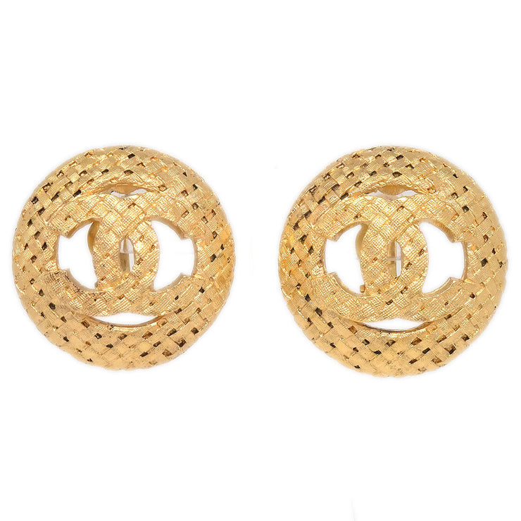 CHANEL 1994 Woven CC Circle Earrings Clip-On Gold 2889