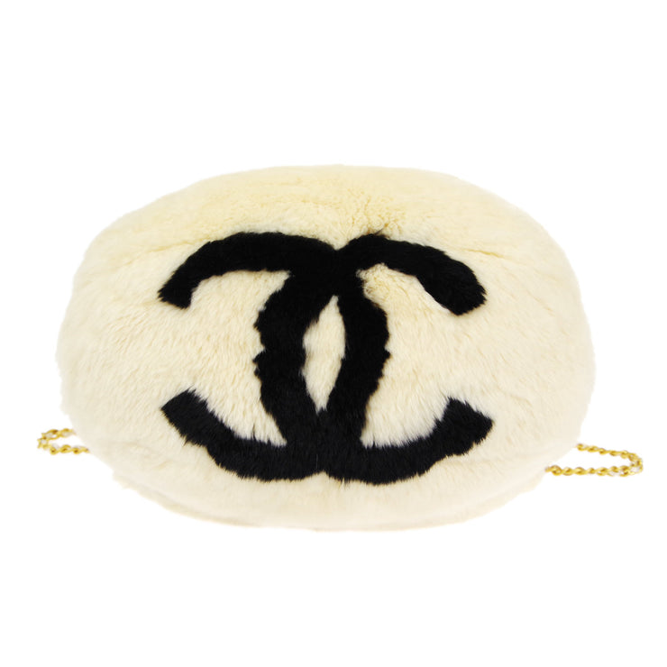 CHANEL 2001 CC Logo Hand Warmer White Fur Satchel